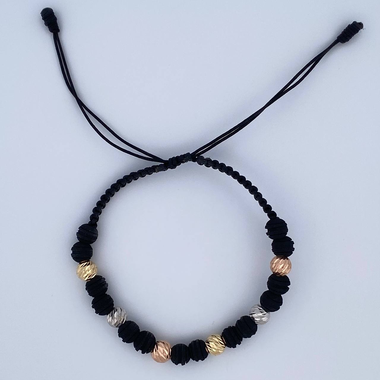 Pulsera Negra Bolas 1.3gr / Oro 18K &
