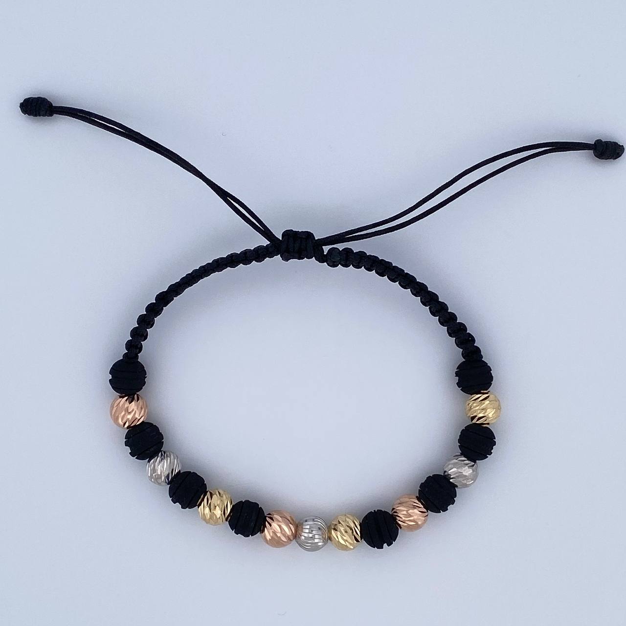 Pulsera Negra Bolas 2gr / Oro 18K &