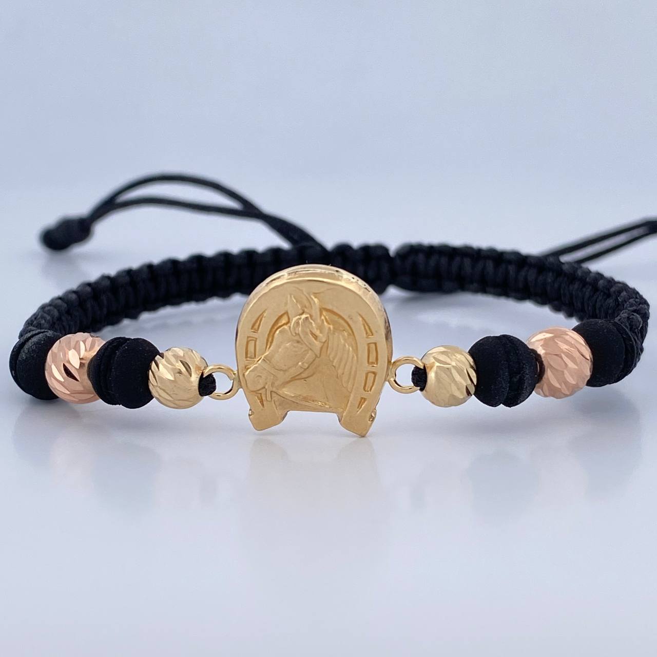 Pulsera Negra Herradura Caballo 1.75gr / Oro 18K &