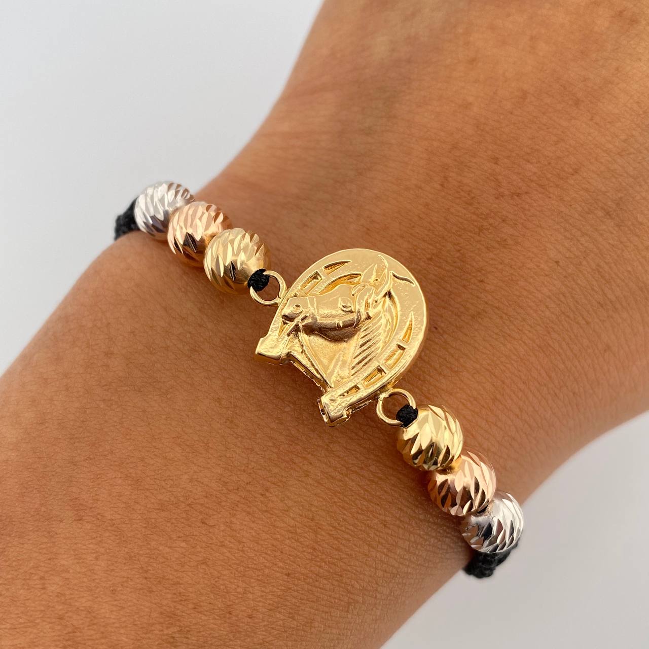 Pulsera Negra Herradura Caballo 2.35gr / Oro 18K &