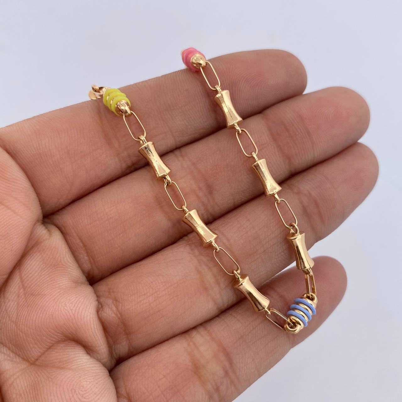 Pulso Rustico Barril 3.25gr / 19.4cm / 4.2mm Cauchos Azul Verde Rosado Oro Amarillo 18K &