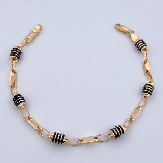 Pulso Rustico Barril 4.8gr / 19.2cm / 4.6mm Cauchos Negros Oro Amarillo 18K &