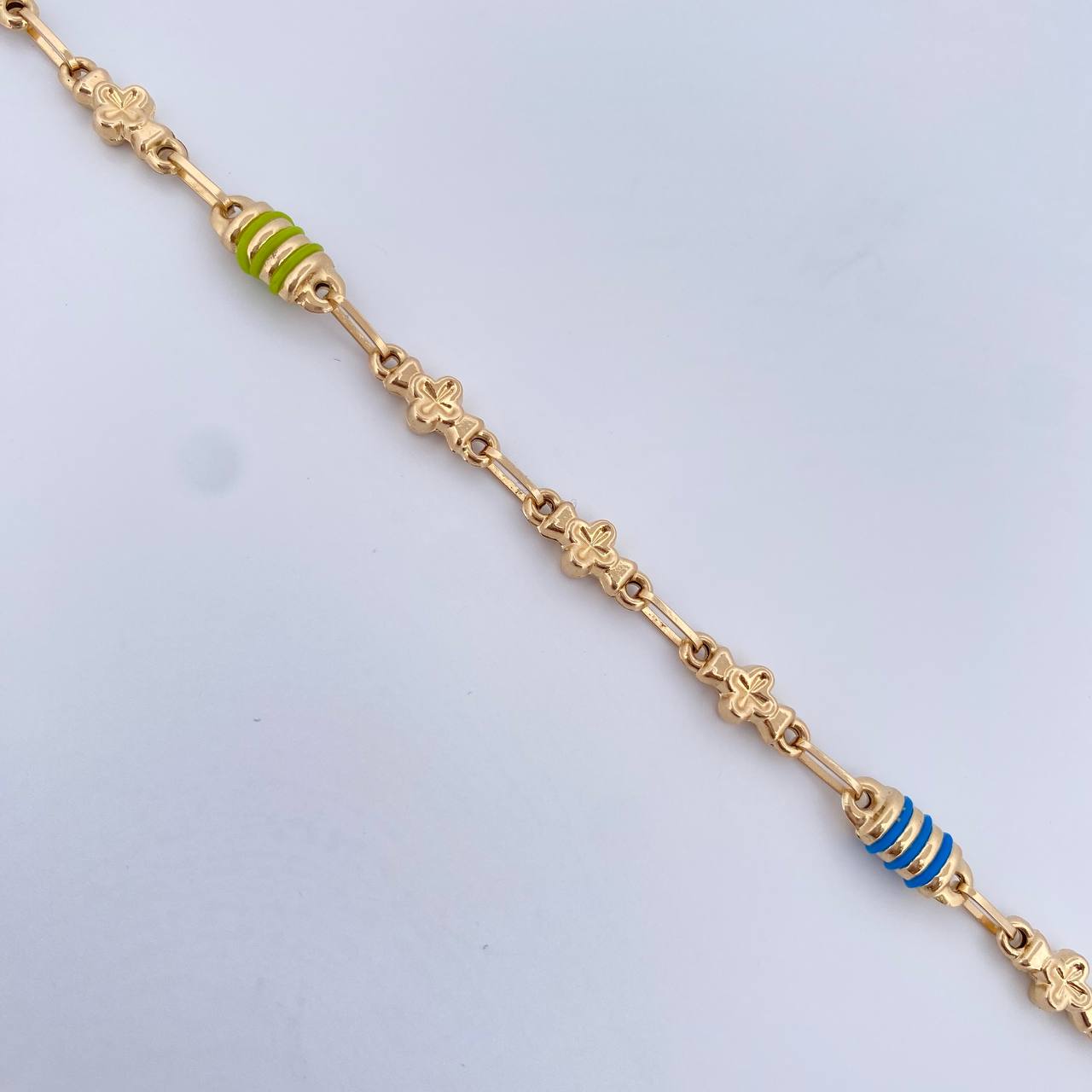 Pulso Rustico Barril Trebol 4.2gr / 19.2cm / 4.7mm Cauchos Azul Verde Oro Amarillo 18K &