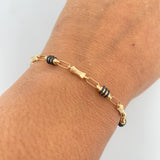 Pulso Rustico Barril 3.65gr / 20.5cm / 3.7mm Cauchos Negros Oro Amarillo 18K &