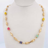 Cadena Rustica Barril 10.35gr / 51.3cm / 4.6mm Cauchos De Colores Oro Amarillo 18K &