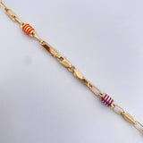 Cadena Rustica Barril 10.85gr / 51cm / 4.3mm Cauchos De Colores Oro Amarillo 18K &