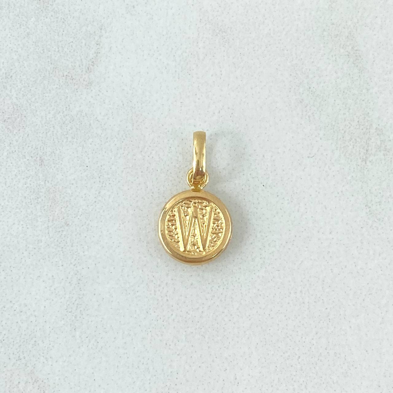 Dije Letra W 0.4gr / 1.5cm / Circulo Texturizado - Cargador Liso Oro Amarillo 18K