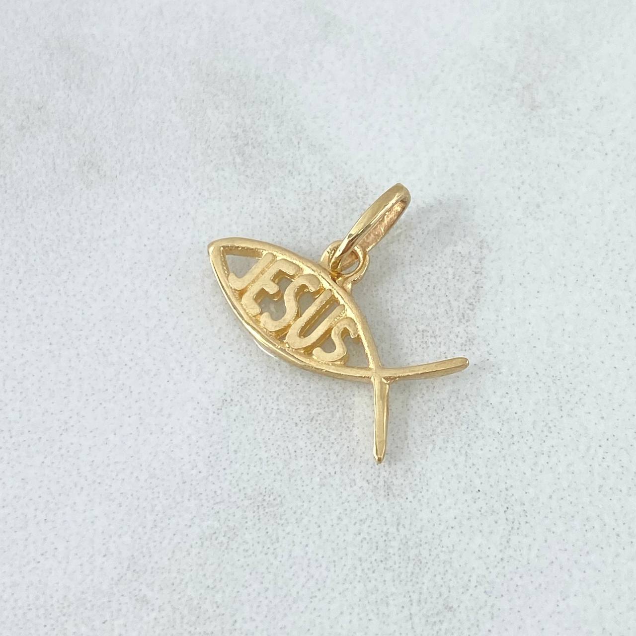 Dije Pez Jesús 0.9gr / 1.4cm-1.6cm / Basteado Oro Amarillo 18K