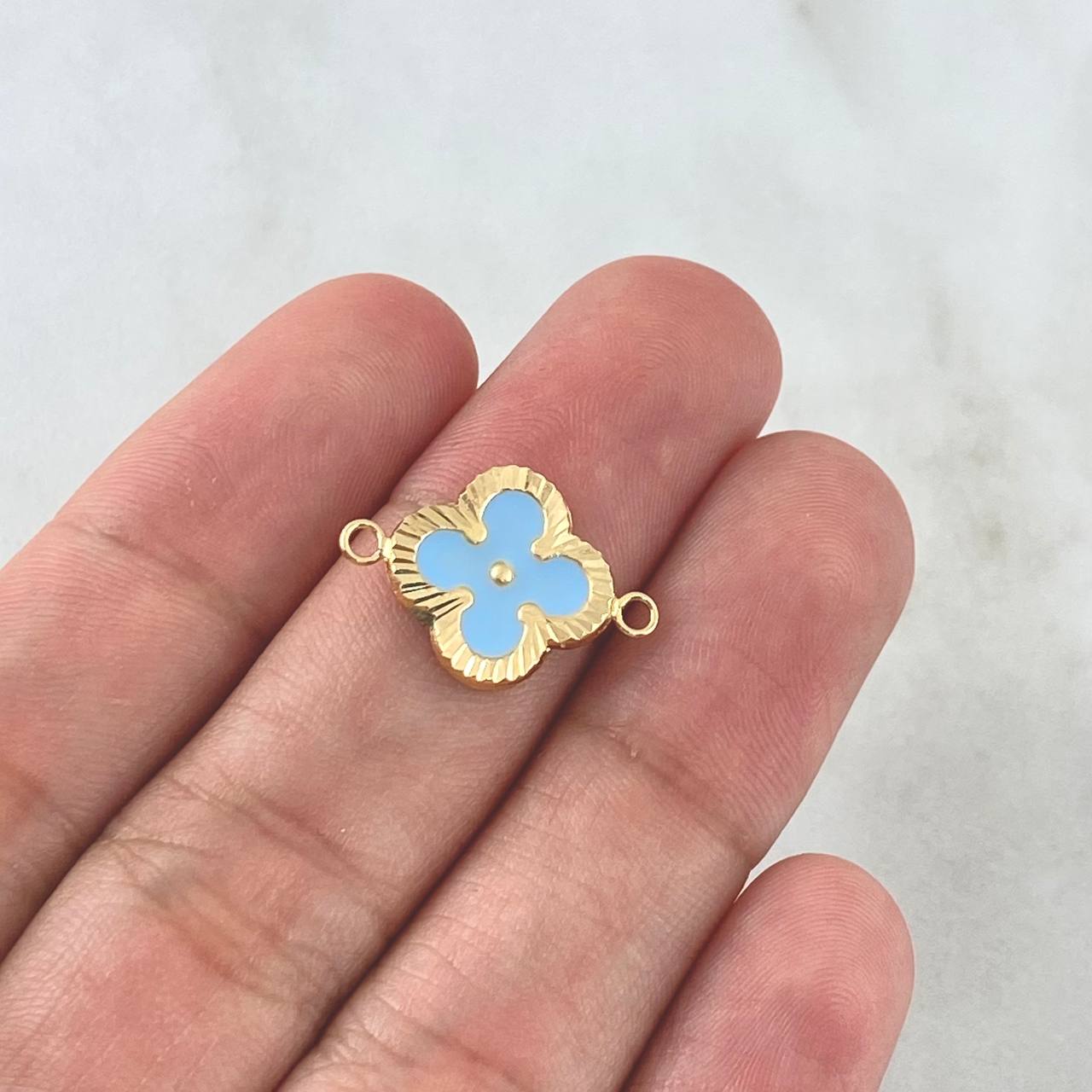 Herraje Trebol VCyA 1gr / 2cm / Diamantado Resina Azul Celeste Oro Amarillo Nac.Esp. 18K *
