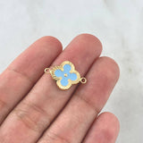 Herraje Trebol VCyA 1gr / 2cm / Diamantado Resina Azul Celeste Oro Amarillo Nac.Esp. 18K *