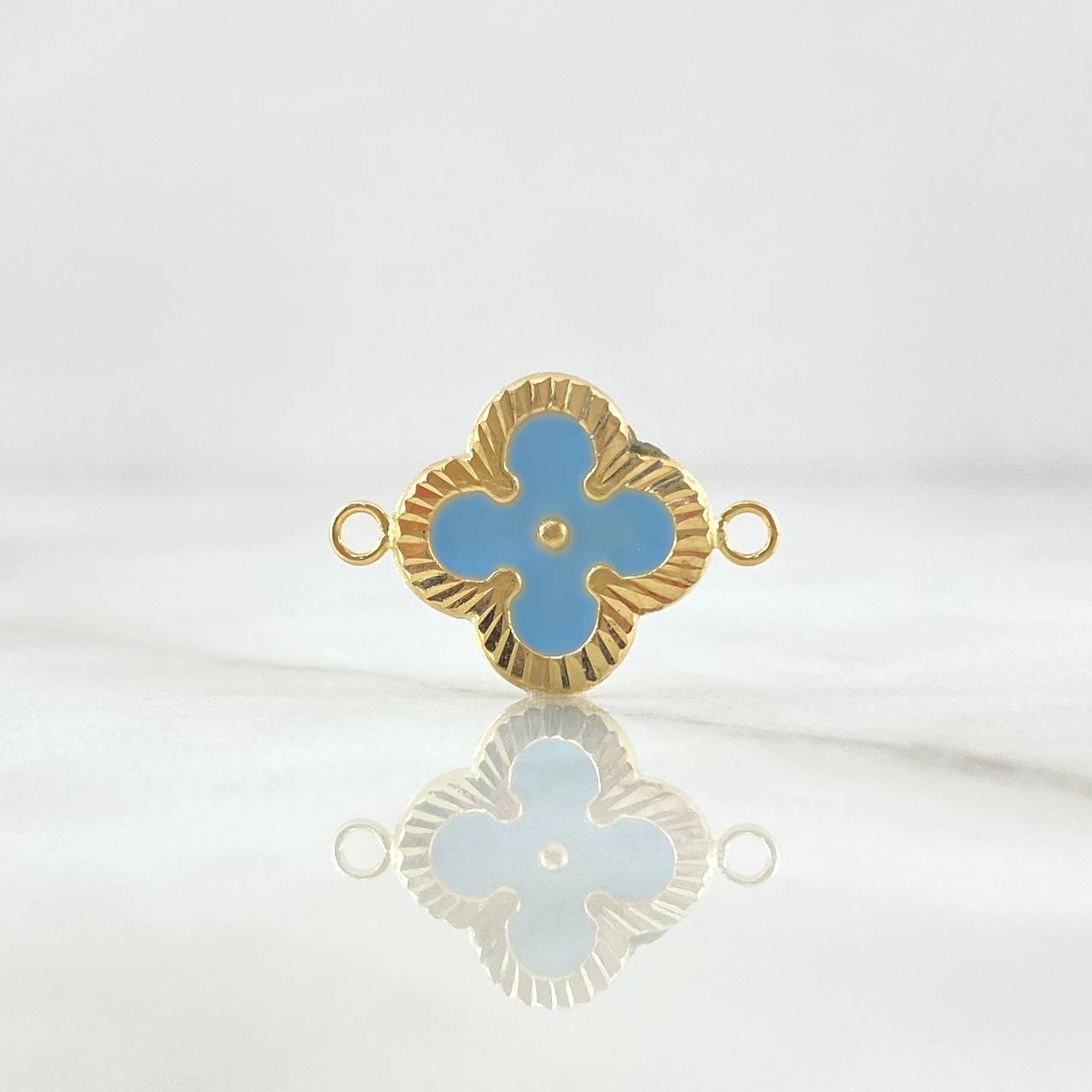 Herraje Trebol VCyA 1gr / 2cm / Diamantado Resina Azul Celeste Oro Amarillo Nac.Esp. 18K *