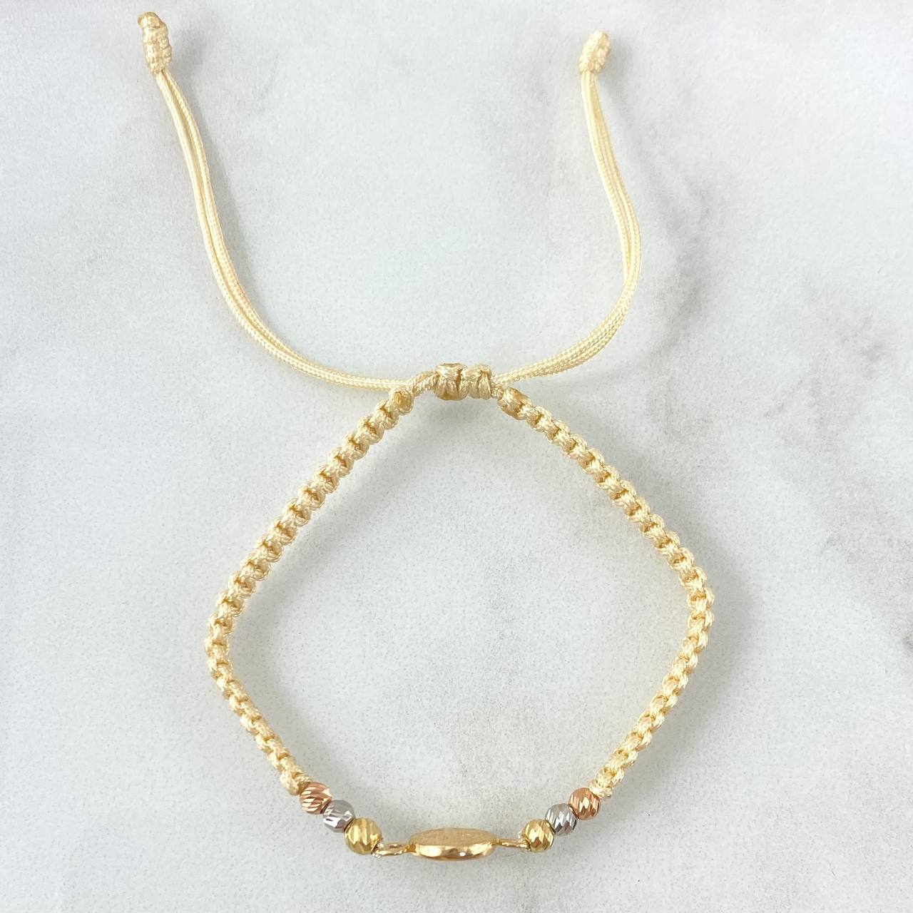 Pulsera Beige Herraje de San Benito 1.1gr / 3mm Bolas Diamantadas Tres Oros 18K