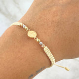 Pulsera Beige Herraje de San Benito 1.1gr / 3mm Bolas Diamantadas Tres Oros 18K