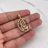Dije Virgen Maria 2.4gr / 3cm / Circones Azules Verdes Fucsias Blancos Oro Amarillo 18K $
