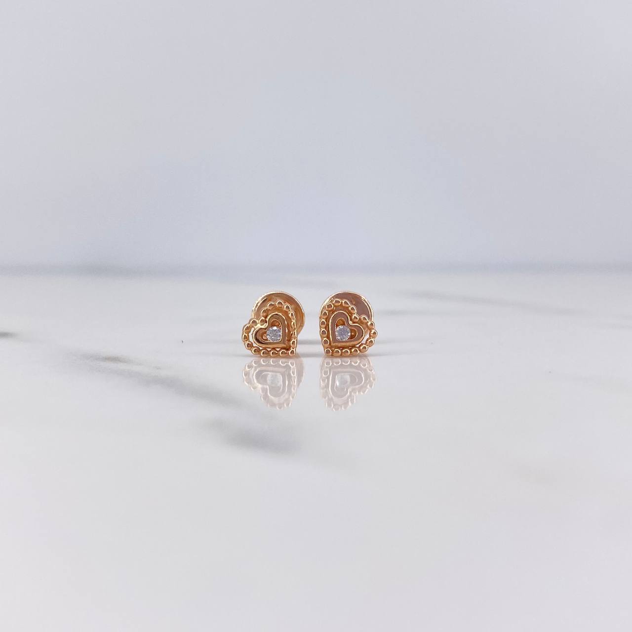 Topos Corazon Doble 0.75gr / Circon Blanco Oro Rosa 18K $