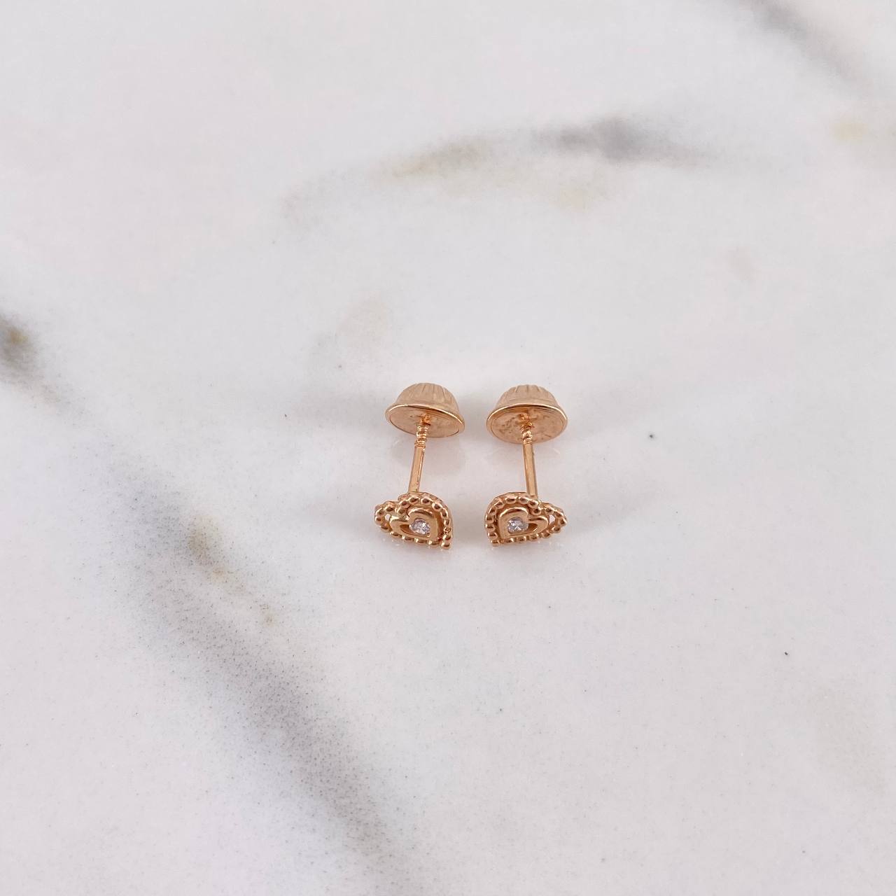 Topos Corazon Doble 0.75gr / Circon Blanco Oro Rosa 18K $