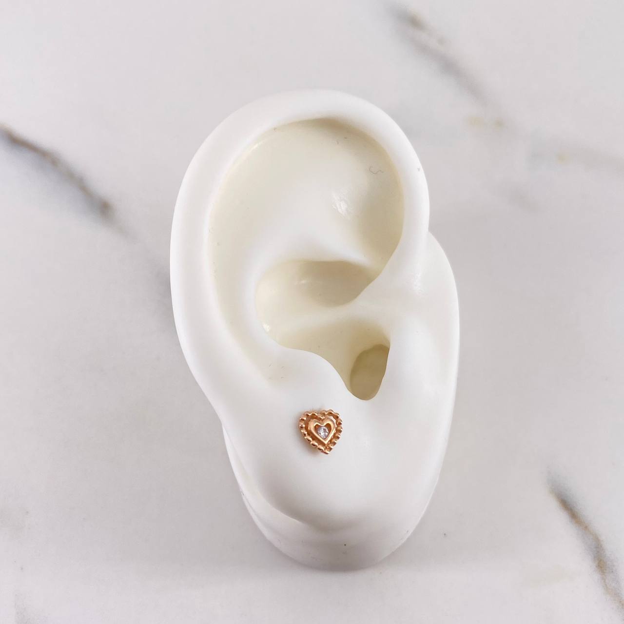 Topos Corazon Doble 0.75gr / Circon Blanco Oro Rosa 18K $