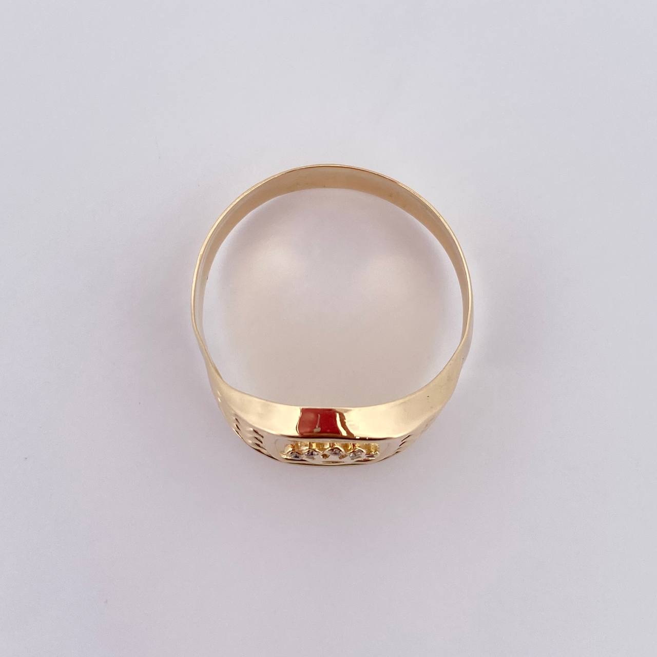 Anillo Sellos Corona Rx 3.5gr / T11 1/2 / Oro Amarillo Circones Blancos 18K $