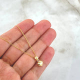 Set Cadena Cubana 1.05gr / 45cm / 0.7mm + Dije Corazón 0.3gr / 1.1cm Cargador Bordeado Oro Amarillo 18K (Oferta) *