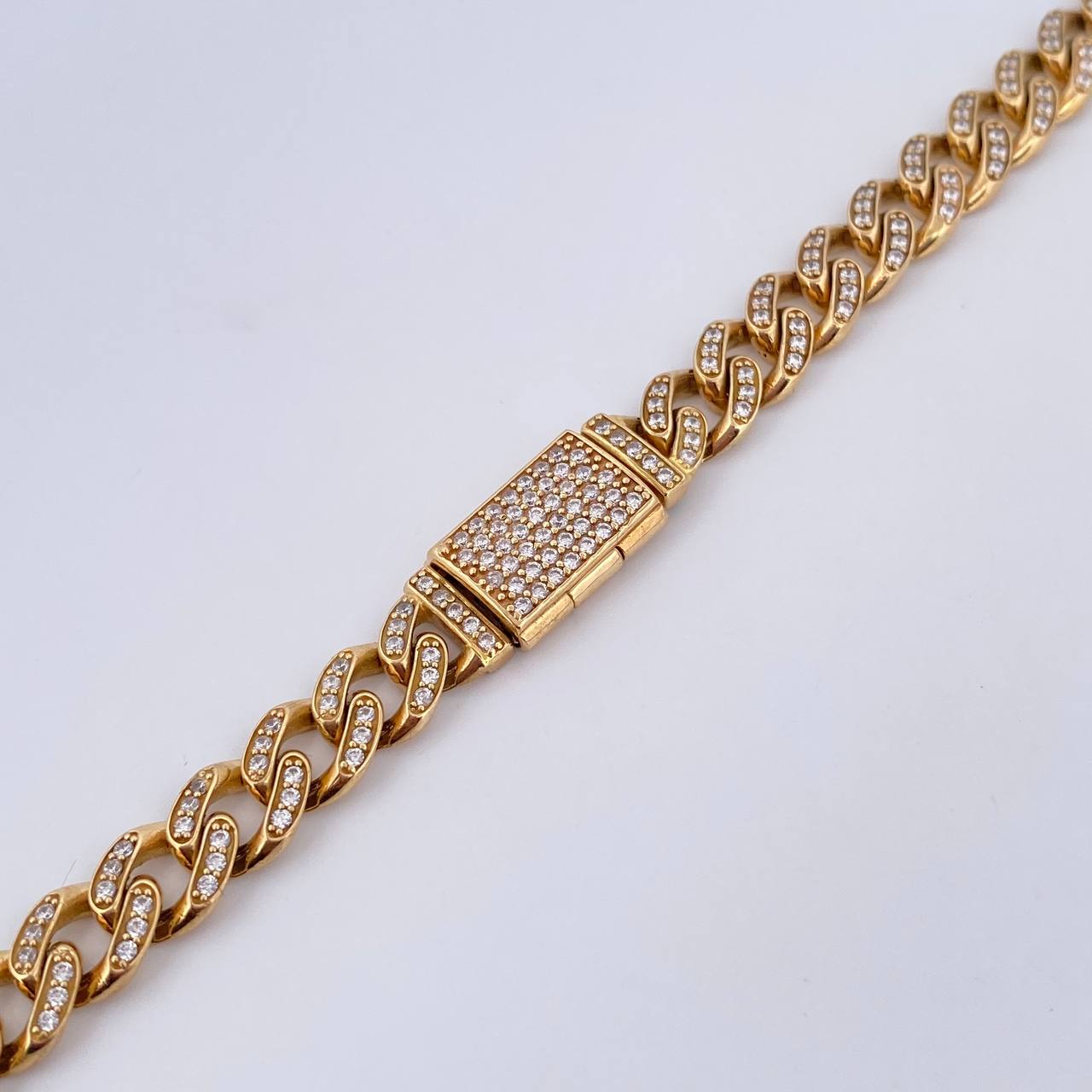 Cadena Cubana 48.35gr / 60.1cm / 7.8mm Broche Cajon Circones Blancos Oro Amarillo Nac.Esp. 18K &