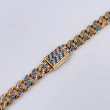 Cadena Cubana 47.1gr / 60.5cm / 7.5mm Broche Cajon Circones Azules Blancos Oro Amarillo Nac.Esp. 18K &