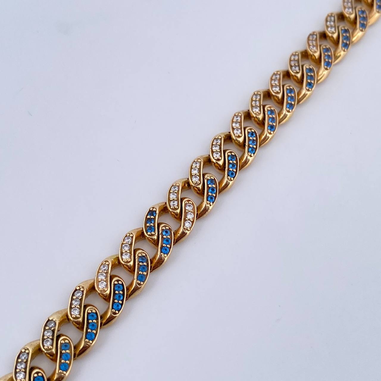 Pulso Cubano 18.8gr / 19.9cm / 7.7mm Broche Cajon Circones Azules Blancos Oro Amarillo Nac.Esp. 18K &