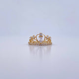Anillo Corona 2.3gr / T5 1/2 / Circones Blancos Oro Amarillo 18K &