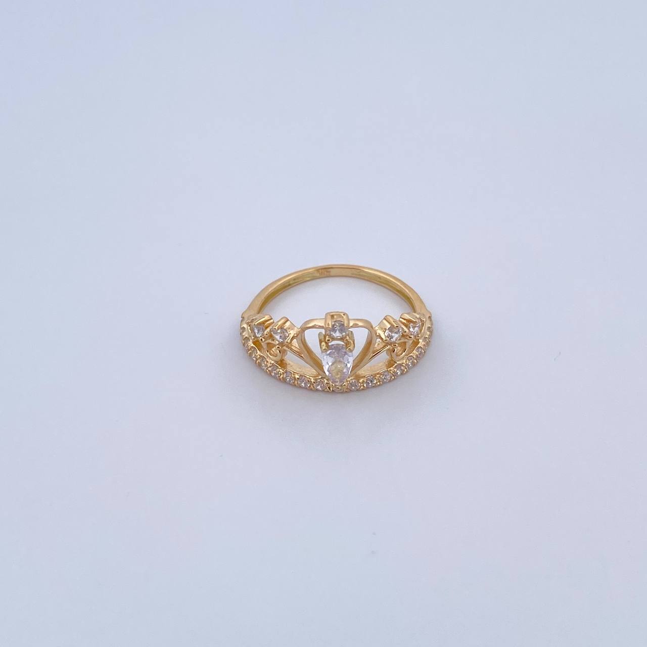 Anillo Corona 2.3gr / T5 1/2 / Circones Blancos Oro Amarillo 18K &