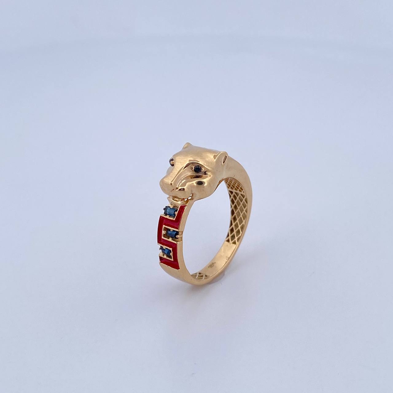 Anillo Pantera Tribal 3.65gr / T7 3/4 / Circones Azules Negros Oro Amarillo 18K &