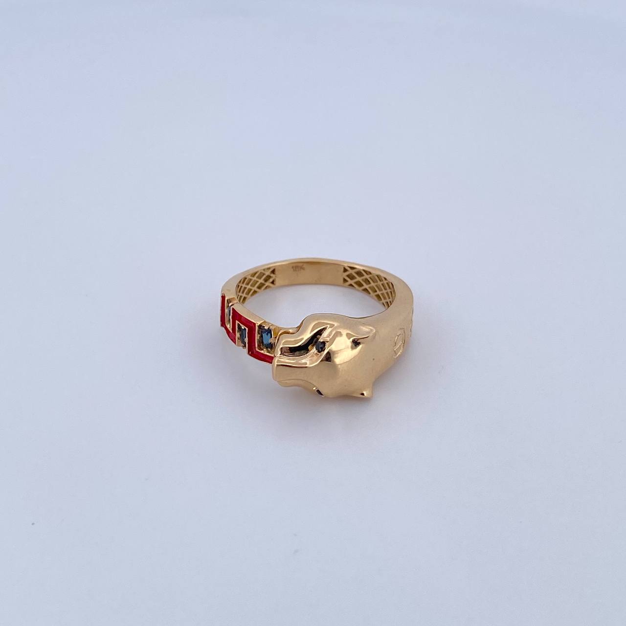 Anillo Pantera Tribal 3.65gr / T7 3/4 / Circones Azules Negros Oro Amarillo 18K &