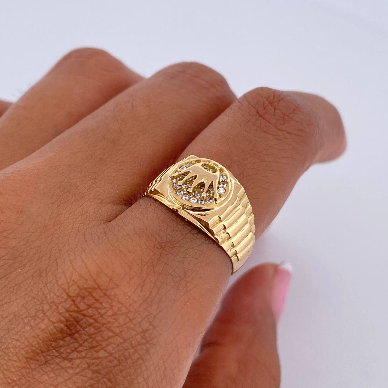 Anillo Correa Corona RX 3.95gr / T6 1/4 / Circones Blancos Oro Amarillo 18K &