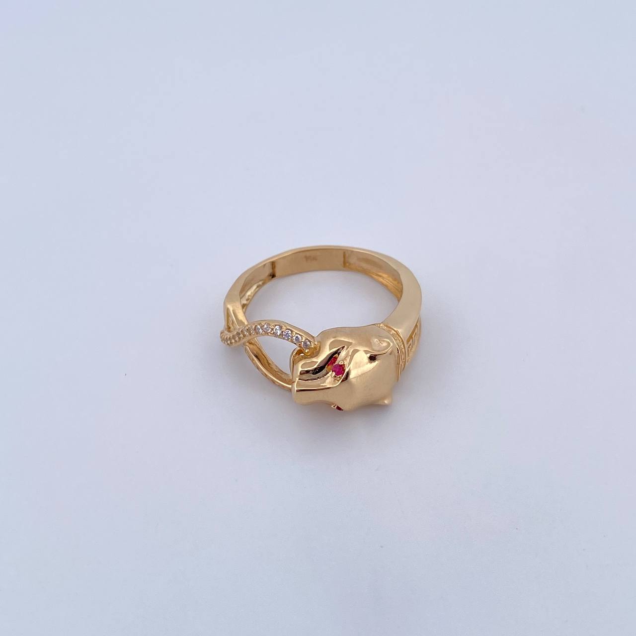 Anillo Pantera Tribal 4.25gr / T7 3/4 / Circones Fucsias Blancos Oro Amarillo 18K &