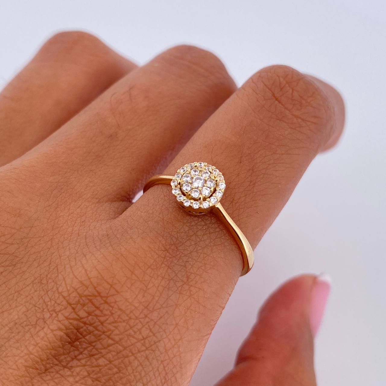 Anillo Circulo 1.8gr / T7 / Circones Blancos Oro Amarillo 18K &