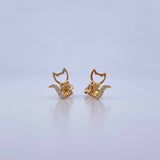 Topos Gato Moño 1.35gr / Circones Blancos Oro Amarillo 18K &