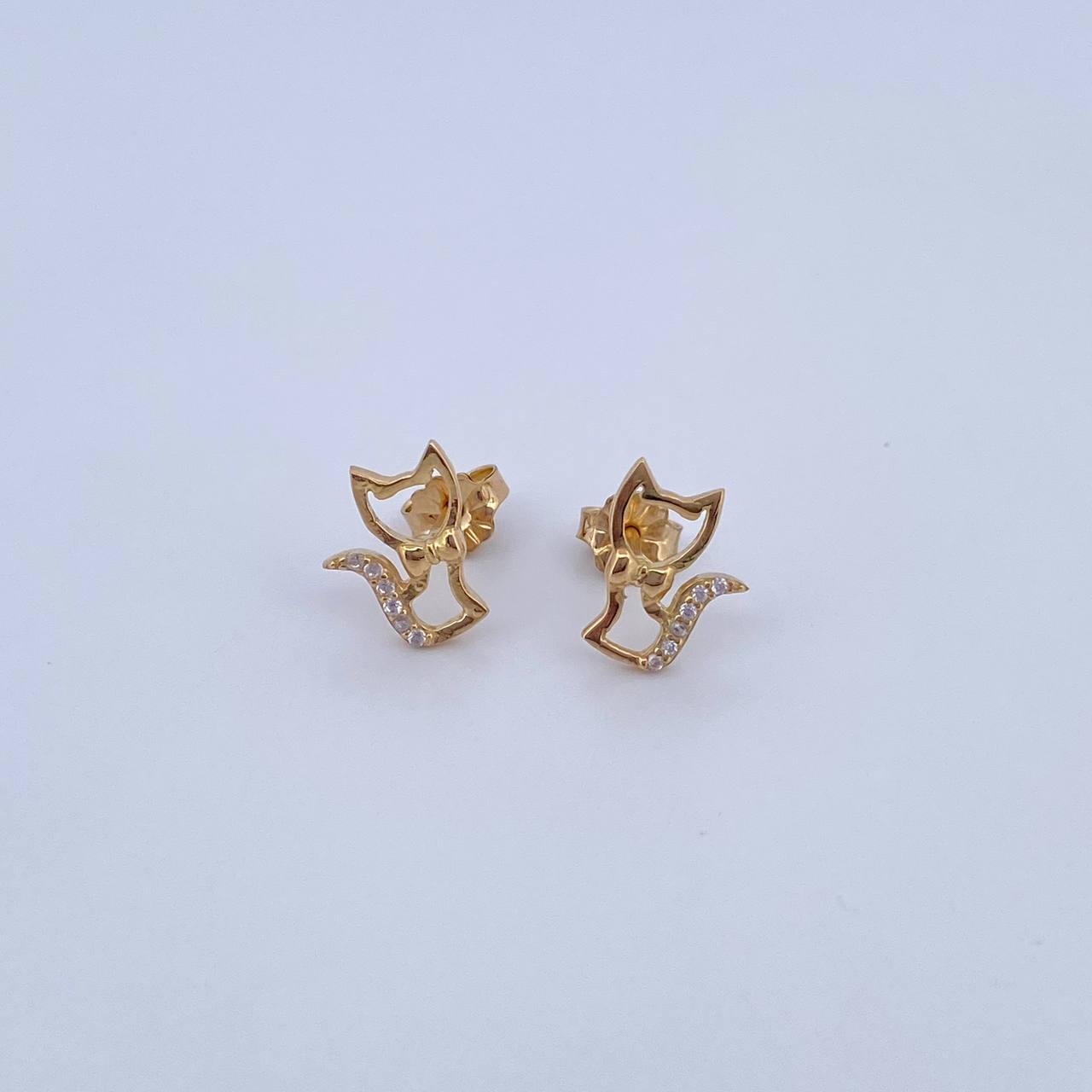 Topos Gato Moño 1.35gr / Circones Blancos Oro Amarillo 18K &