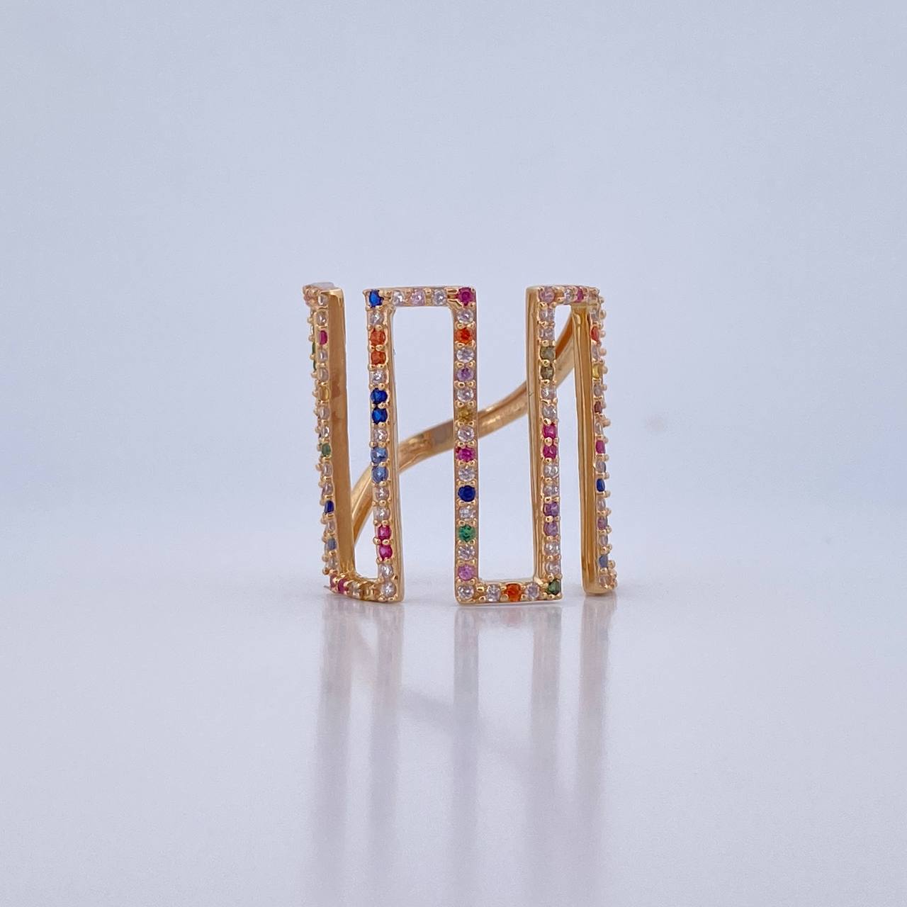 Anillo Strong 3.8gr / T5 1/2 / 2cm / Circones De Colores Oro Amarillo 18K &