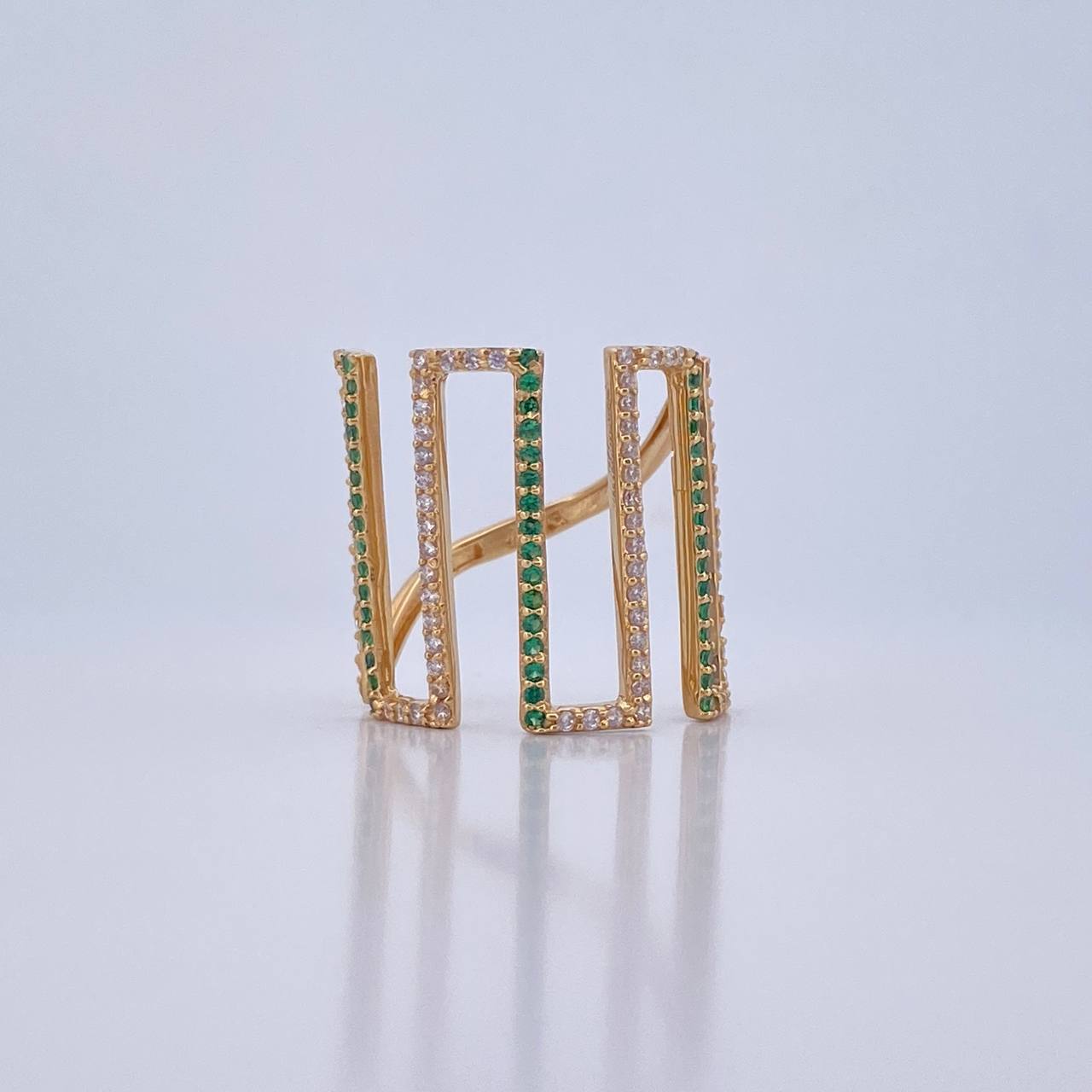 Anillo Strong 3.6gr / T6 / 2cm / Circones Verdes Blancos Oro Amarillo 18K &