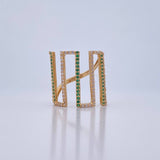 Anillo Strong 3.6gr / T6 / 2cm / Circones Verdes Blancos Oro Amarillo 18K &