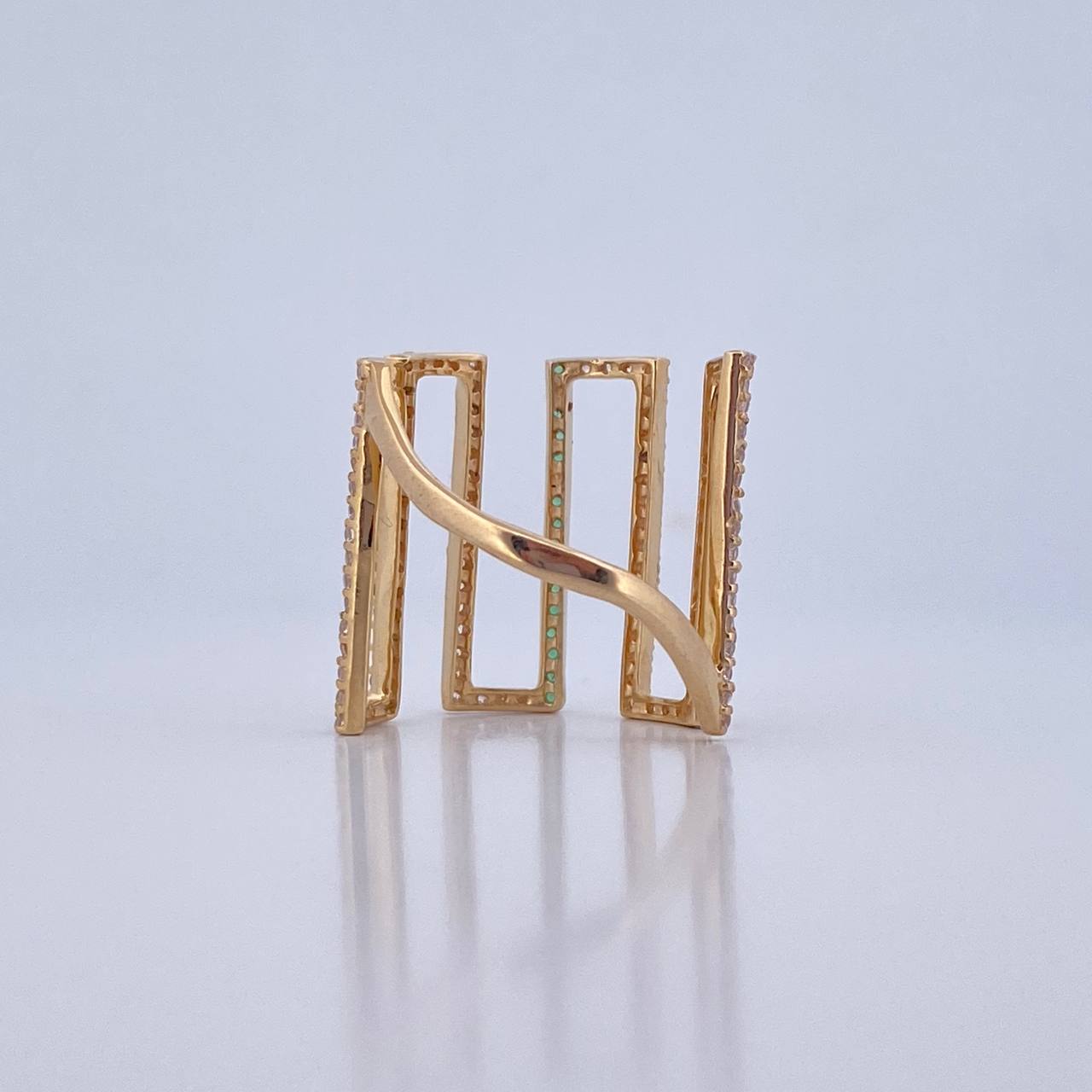 Anillo Strong 3.6gr / T6 / 2cm / Circones Verdes Blancos Oro Amarillo 18K &