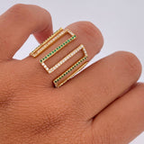 Anillo Strong 3.6gr / T6 / 2cm / Circones Verdes Blancos Oro Amarillo 18K &