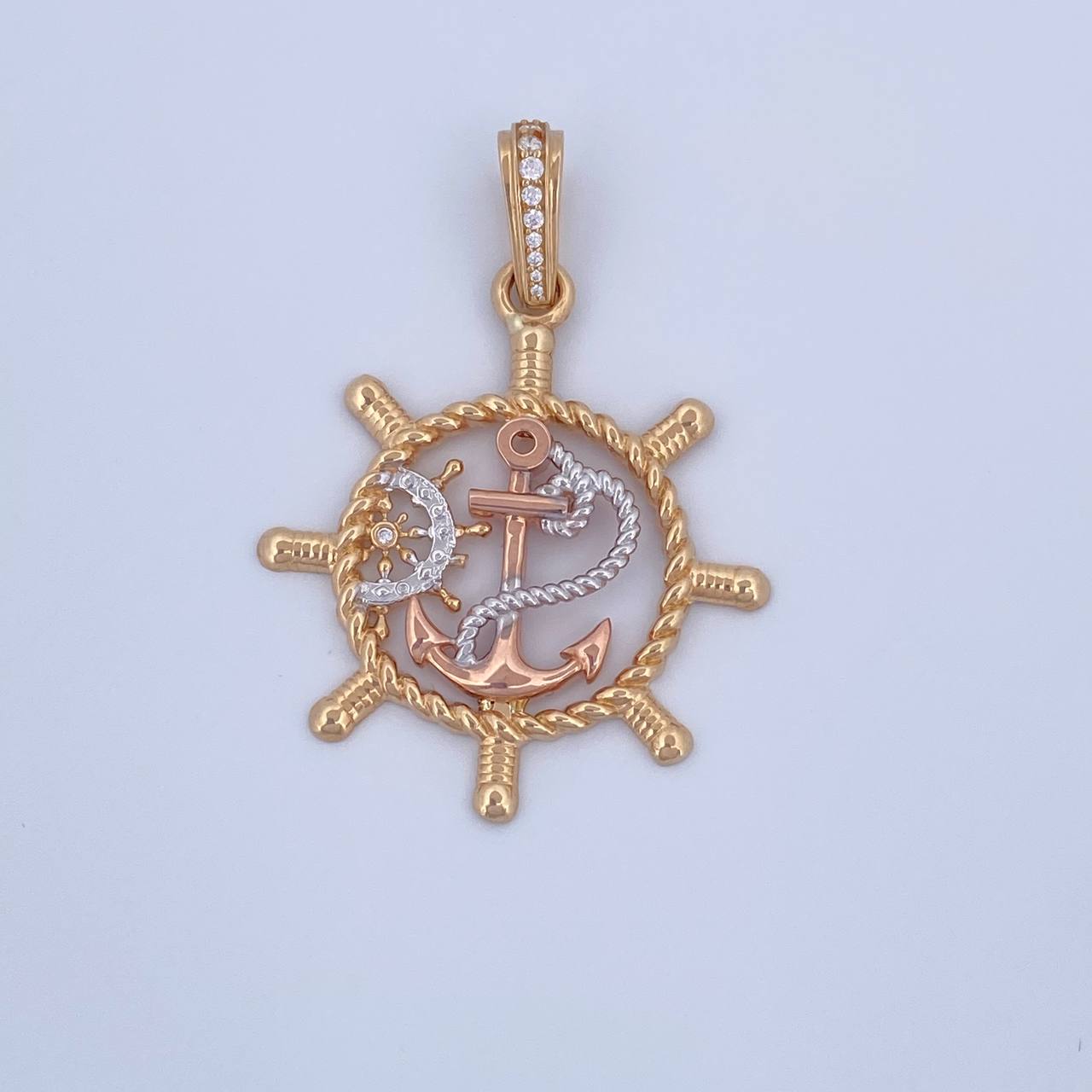 Dije Timon Ancla 6gr / 4.3cm / Circones Blancos Tres Oros 18K &