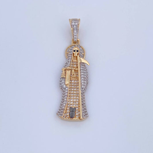 Dije Santa Muerte 7gr / 4.5cm / Circones Negros Blancos Tres Oros 18K &