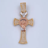 Dije Cruz Rostro Jesus 8.85gr / 4.9cm / Circones Blancos Tres Oros 18K &
