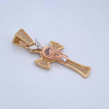 Dije Cruz Rostro Jesus 8.85gr / 4.9cm / Circones Blancos Tres Oros 18K &
