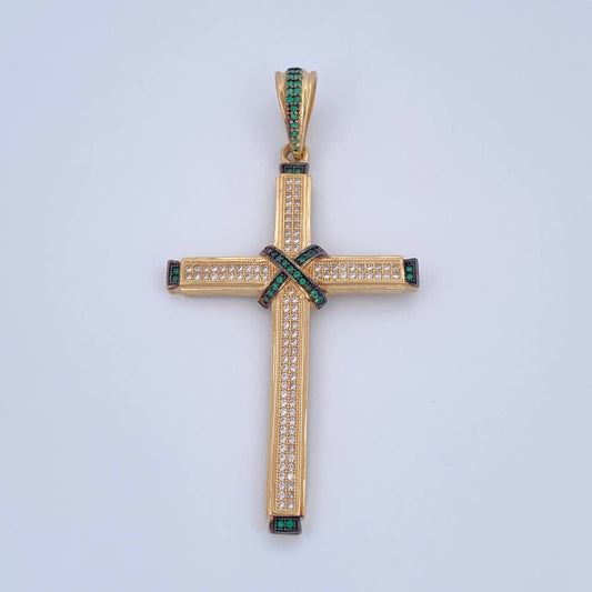 Dije Cruz Penitencia 8.4gr / 6.6cm / Circones Verdes Blancos Dos Oros Negro Amarillo 18K &