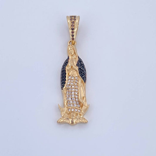 Dije Virgen Guadalupe 4.5gr / 4.2cm / Circones Negros Cafes Blancos Dos Oros Negro Amarillo 18K &