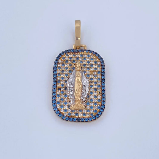 Dije Placa Virgen Milagrosa 6.2gr / 3.5cm / Circones Azules Blancos Tres Oros 18K &