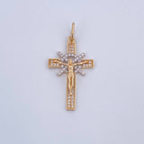 Dije Cruz Cristo 2.4gr / 3.5cm / Timon Circones Blancos Dos Oros Amarillo Blanco 18K &