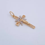 Dije Cruz Cristo 2.4gr / 3.5cm / Timon Circones Blancos Dos Oros Amarillo Blanco 18K &