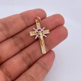 Dije Cruz Cristo 2.4gr / 3.5cm / Timon Circones Blancos Dos Oros Amarillo Blanco 18K &